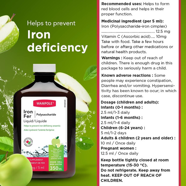 Wampole Liquid Iron  Helps Prevent Iron Deficiency Anemia  350 ml