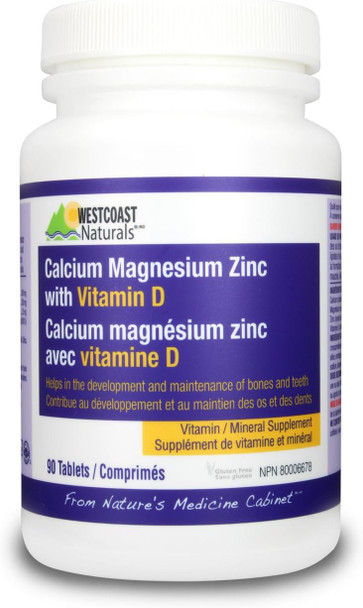 WESTCOAST NATURALS 30199 calcium/magnesium/zinc/vitamin d 2:1 500mg tablets, 90 count, transparent
