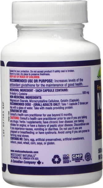 Westcoast Naturals Amino Acid N-Acetyl-L-Cysteine Capsule, 500 mg