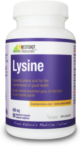 WESTCOAST NATURALS Lysine Veggie Capsules, 500 mg, 90 Count