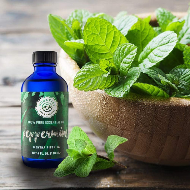 Woolzies Peppermint Essential Oil Organic: Peppermint Oil 100 Pure | Best Therapeutic Grade, Aromatherapy Essential Oils | Mint Oil For Diffuser, Humidifier, Topical Use | Great Mice Repellent (4 oz)