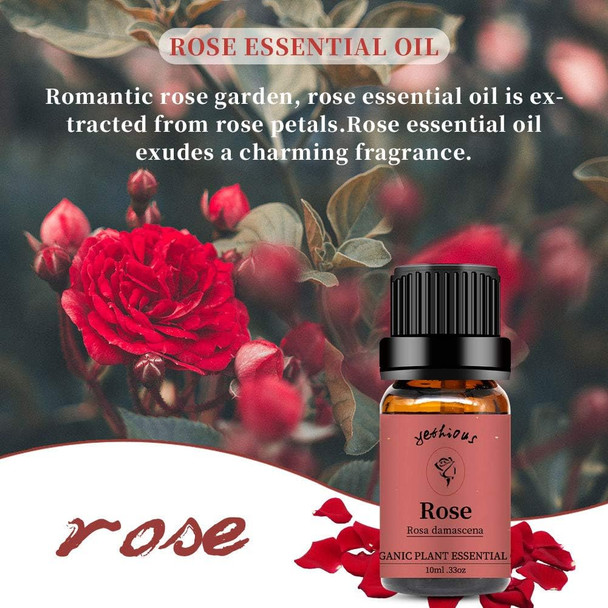 Yethious 2 Pack Rose Jasmine Essential Oil Set 100% Pure Natural Aromatherapy Massage Oils for Diffuser, Humidifier