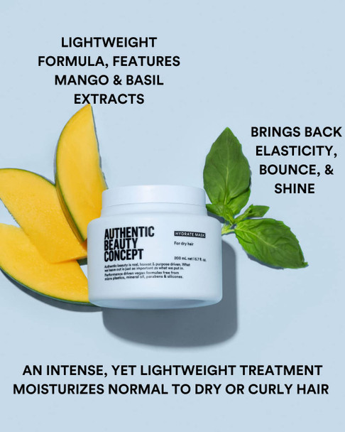 Authentic Beauty Concept Hydrate Mask | Normal To Dry or Curly Hair | Add Moisture & Shine | Vegan & Cruelty-free | Silicone-free