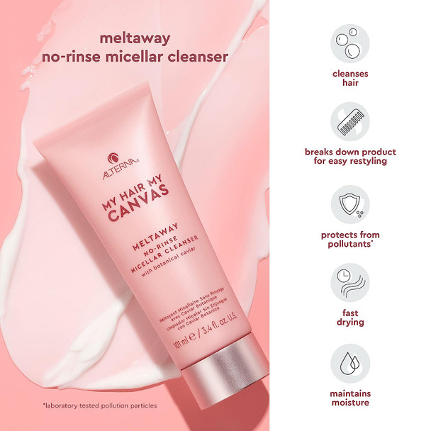Alterna My Hair My Canvas Meltaway No-Rinse Micellar Cleanser 3.4 Fl Oz | Vegan | Fast Drying Creme-to-Powder Cleanser, Absorbs Oil & Sweat for Shower Clean Hair | Peta Tested, 3.4 fl. oz.