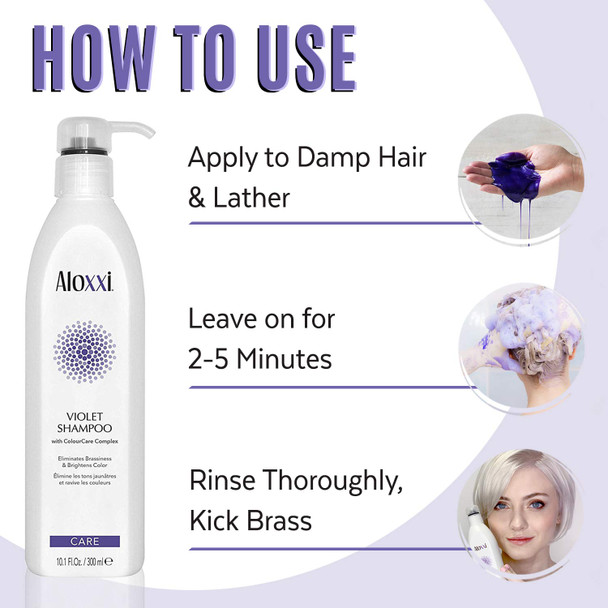 ALOXXI Violet Shampoo - Purple Shampoo for Blonde Hair - Instantly Brightens & Washes Away Brassy Yellow Tones on Blonde, White & Grey Hair - Paraben Free & Sulfate Free