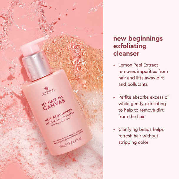 Alterna My Hair My Canvas New Beginnings Exfoliating Cleanser and Shine On Defining Foam Vegan Styling Set | Remove Build-up and Cleanse Hair & Create Added Radiance & Smoothness | Sulfate Free