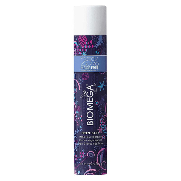 BIOMEGA Freeze Baby Mega Hold Hairspray, 12.5 Oz, Lightweight Protective Shine Mist, Gives Hydration, Humidity Resistance, UV Hair Color Protection, Strong Hold