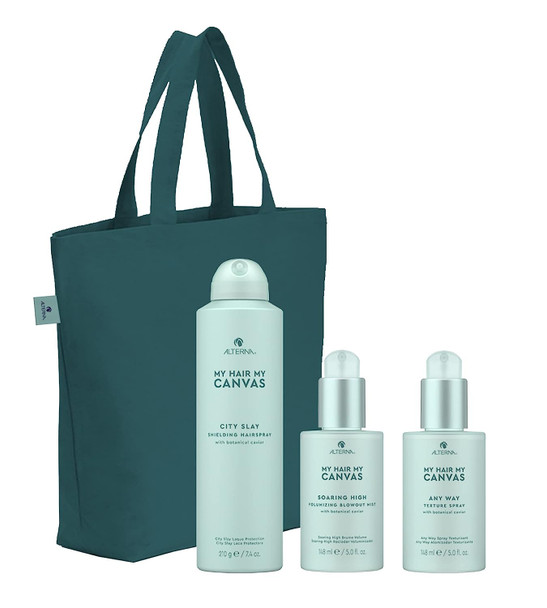 Alterna My Hair My Canvas Vegan Styling Trio Gift Set for Volume, Texture, Buildable Hold | Blowout Mist, Texture Spray, and Flexible-Hold Hairspray, 17.4 fl. oz.