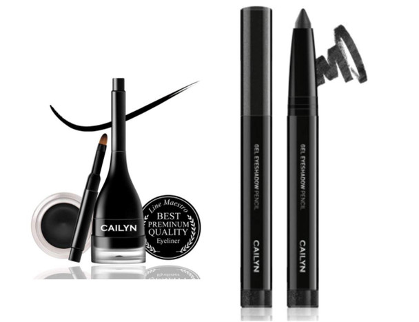 CAILYN Gel Eyeshadow Pencil + Cailyn Gel Liner Black Does Not Dry or Smudge Water Proofing Pop Of Color Set (08-MIDNIGHT)