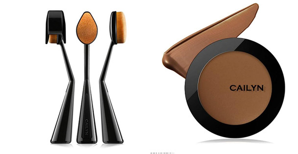 CAILYN Super HD Pro Coverage Foundation & Wow Makeup Brush & Just Mineral Eye Shimmer (2 Count) Set, 02 Adobe