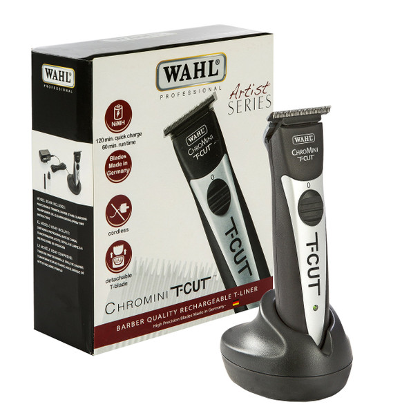 Wahl Professional Chromini T-Cut Cordless Trimmer, German Made Detachable Blades, 100 Minute Run Time and Quick Recharging NiMH Battery for Professional Barbers and Stylists - Model 8549