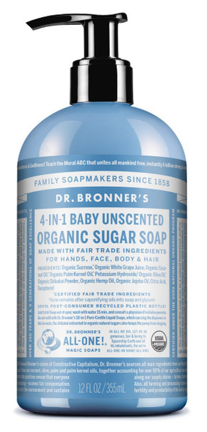 Dr Bronner Organic Sugar Soap - Baby Unscented 355ml