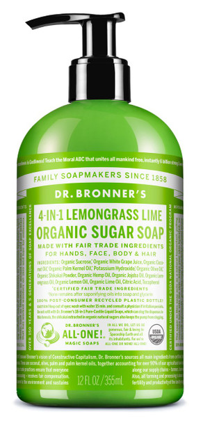 Dr Bronner Organic Sugar Soap - Lemongrass Lime 355ml