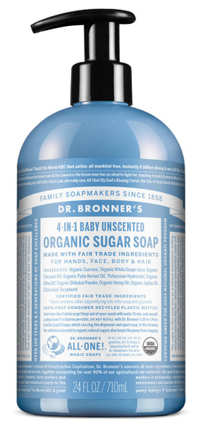 Dr Bronner Organic Sugar Soap - Baby Unscented 710ml