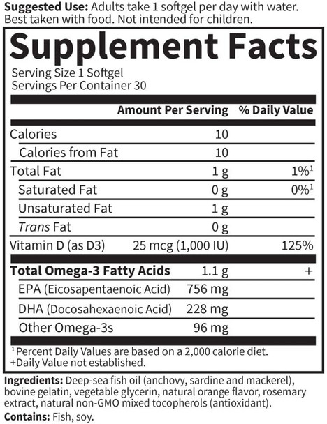 Garden of Life Minami Nutrition Platinum Ultimate Once Daily Omega 3 +D3 Formula (30 Softgels, Orange Flavour (1, 100mg Omega 3)), 1 Units