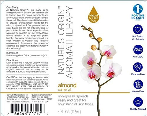 Nature's Origin Aromatherapy Carrier Oil Almond 4 Oz By Nature's Origin