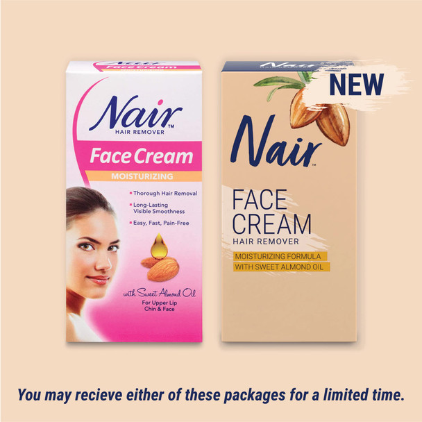 Nair Hair Remover Moisturizing Face Cream, with Sweet Almond Oil, 2OZ