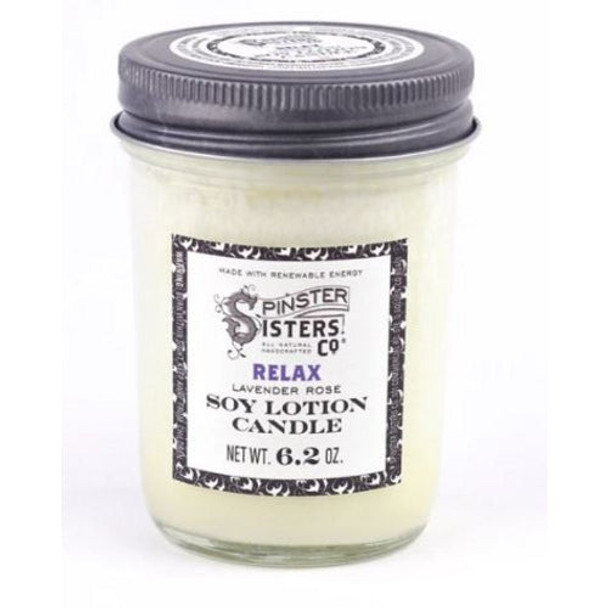 Relax Lavender Rose Soy Lotion Candle 6.2 Oz By Spinster Sisters Co