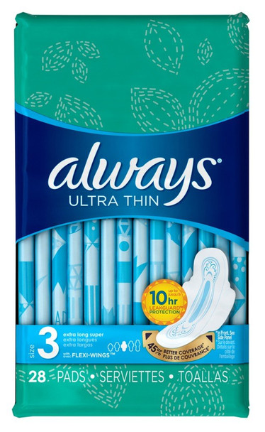 Always Ultra Thin Pads With Flexi-Wings Extra Long Super Absorbency Size 3 28 Each By Always Discreet