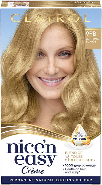 Nice'n Easy Clairol Nice' n Easy Crème, Natural Looking Oil Infused Permanent Hair Dye, 9PB Light Pale Blonde 177 ml