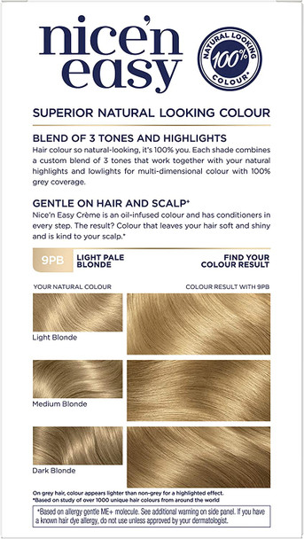 Nice'n Easy Clairol Nice' n Easy Crème, Natural Looking Oil Infused Permanent Hair Dye, 9PB Light Pale Blonde 177 ml