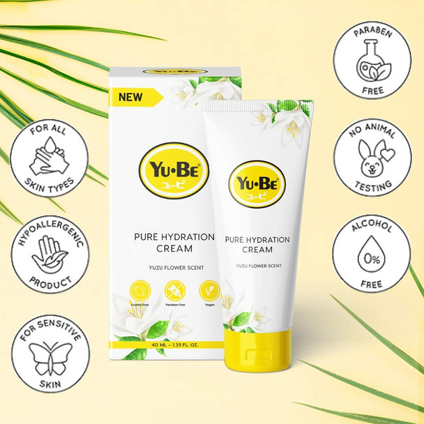 Yu-Be Yuzu Pure Hydration Cream: Body & Hand Lotion - Vegan Skin Care Cream for Sensitive & Dry Skin - Soothing Yuzu Flower Extract - Day & Night Moisturizer- Cracked Heels Repair -1.35 Fl Oz