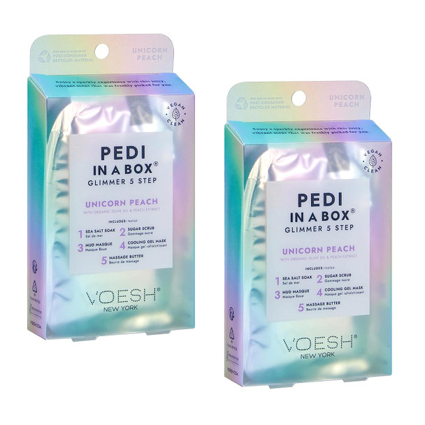 VOESH Pedi in a Box Glimmer - 2 Packs, Pedi in a Box, Spa Pedicure Kit, Sparkly Pedicure, DIY Pedi, Foot Care, At-Home Pedi Products, Vegan Skincare