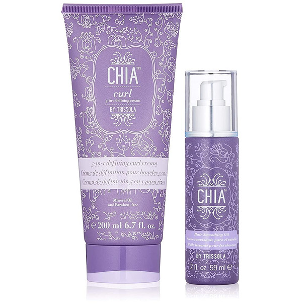 Trissola Chia Smoothening Oil 2 oz & Chia 5 in 1 Curl Cream 6.7 oz