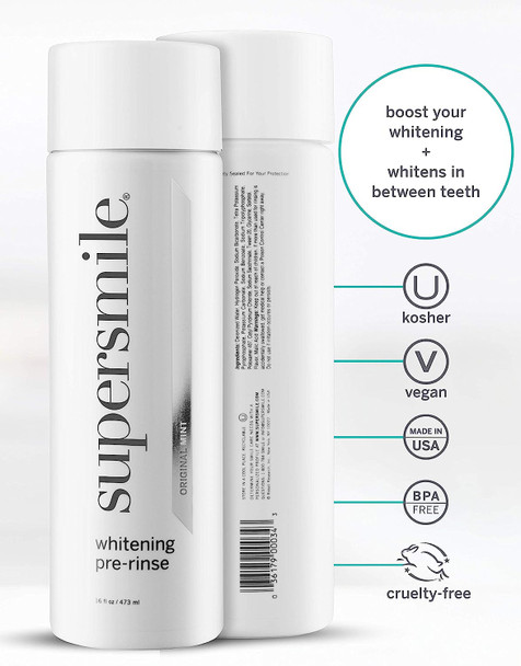 Supersmile Whitening Pre-Rinse - Clinically Formulated Pre-Brush Dental Mouthwash, Cleans and Whitens Teeth in Hard-to-Reach Places - Fresh Breath - Anti-Germicidal - Alcohol-Free (16 Fl Oz)