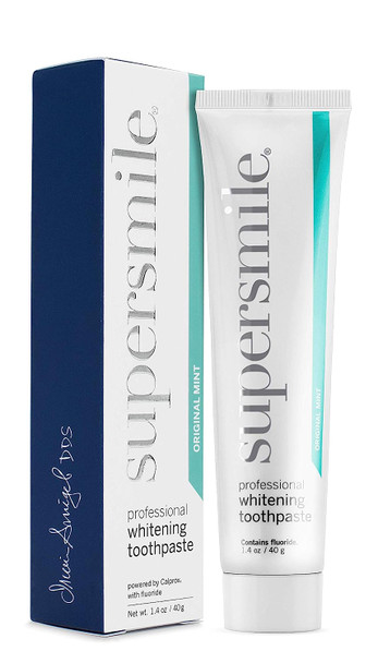 Supersmile Professional Teeth Whitening Toothpaste with Fluoride - Clinically Proven to Remove Stains & Whiten Teeth Up to 6 Shades - Enamel Strengthening - No Sensitivity (Original Mint, 1.4 Oz)