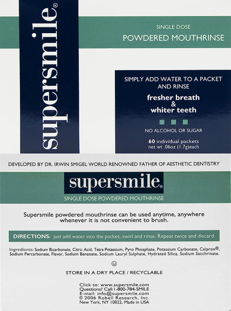 Supersmile Powdered Mouth Rinse - Clinically Proven to Freshen Breath and Whiten Teeth - Convenient TSA Approved On-the-Go Oral Mouthwash Packets - No Sugar or Alcohol