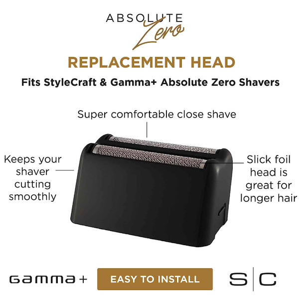 StyleCraft Replacement Silver Slick Foil Shaver Head fits All StyleCraft and Gamma+ Absolute Zero Shavers, Matte Black/Silver