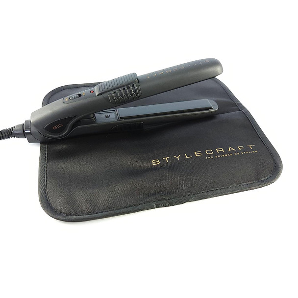 StyleCraft Shmedium Travel Hair Straightening Flat Iron, Salon Stylist, Instant Heat Technology with Travel Mat Pouch