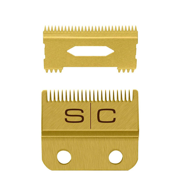 StyleCraft Replacement Fixed Gold Titanium Fade Hair Clipper Blade with Moving Gold Titanium Slim Deep Tooth Cutter Set