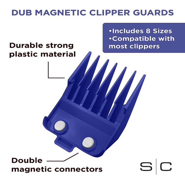 StyleCraft Professional Dub Magnetic Hair Clipper Guards from 1/16 to 3/4" Premium Neodymium Blue