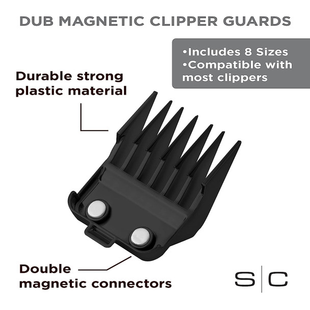 StyleCraft Professional Dub Magnetic Hair Clipper Guards from 1/16 to 3/4" Premium Neodymium Black