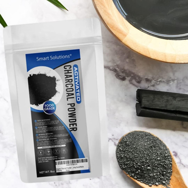 Smart Solutions Activated Charcoal Powder, 1 lb Bulk Food Grade Powder, Non-GMO, Vegan, No Fillers - 100% Pure Use for Teeth Whitening, Facial Masks, Detoxing