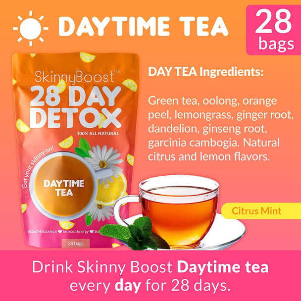 Skinny Boost 28 Day Detox Daytime Tea -(28 Tea Bags) Supports Metabolism Boost, Detox, All Natural, Non GMO, Vegan, Keto Friendly