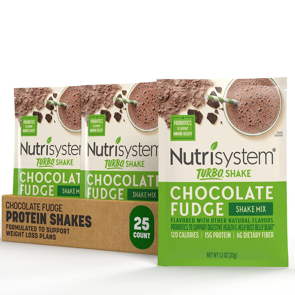 NutrisystemÂ Chocolate Fudge Turbo Protein and Probiotic Shake Mix, Meal Replacement Shake,15g of Protein, 21 Vitamins and Minerals, 25 Servings