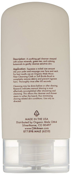 Organic Male OM4 Sensitive Step 1 - Marine Mineral and Green Tea Gel Wash (5.0oz) Organic Face Cleanser for all skin types