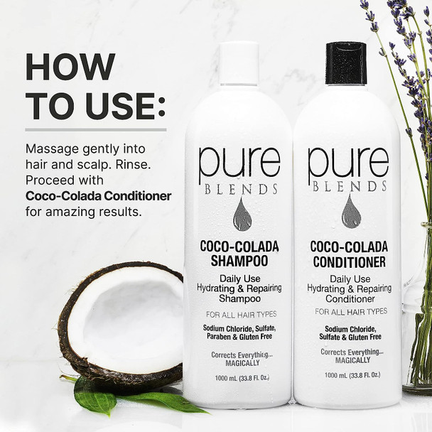 Pure Blends Coco-Colada Shampoo & Conditioner Duo | For Daily Use | Neutral-No Color Duo For In Between Color Depositing Washes | Balances Color & Repairs Dry, Damaged Hair | 33.8 Oz.