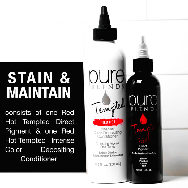 Pure Blends Red Hot Stain & Maintain Semi Permanent Hair Color Dye Kit | Vibrant & Long Lasting Hair Color | Moisturizing Color Depositing Conditioner Maintains Hair Color Further