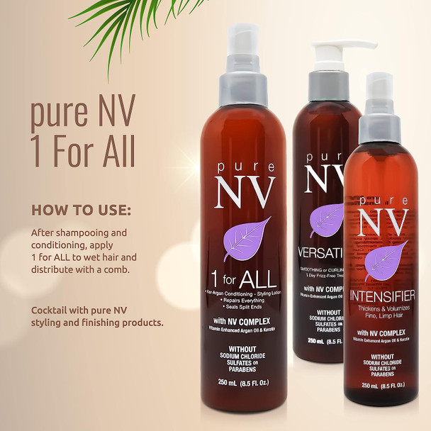 Pure Nature's Vitamins 1 for All - Infused with Natural Argan Oil, Keratin, Collagen, Vitamins & Nutrients Leave-in Conditioner & Styling Lotion - Sulfate, Sodium Chloride, Paraben Free - 8.5 Oz