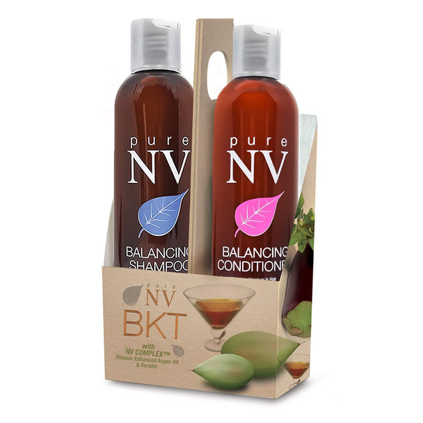 Pure NV Argan Oil Balancing Shampoo and Conditioner Set – Salon Quality Products with Keratin and Collagen-to Moisturize, Repair and Strengthen Dry,Damaged Hair- Sulfate and Paraben Free-8.5 oz x 2