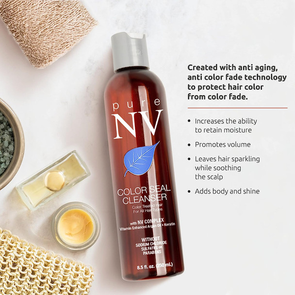 Pure NV Color Seal Cleanser- Locks In & Seals Hair Color to Prevent Color Fade, Infused with Keratin, Collagen & Argan Oil, Sulfate & Sodium Chloride Free 8.5 oz