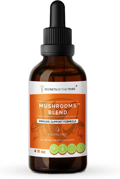 Secrets of the Tribe Mushrooms Blend Alcohol-Free Extract, High-Potency Herbal Drops, Tincture Made from Chaga, Shiitake, Maitake, Cordyceps, Reishi Mushroom. Immune Support Formula 4 oz
