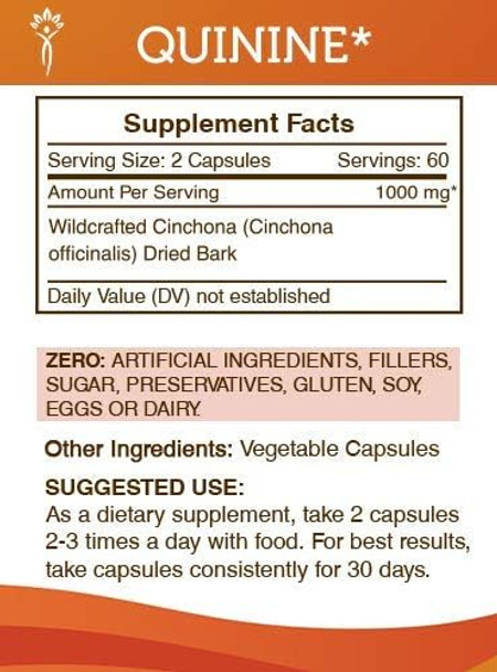 Secrets of the Tribe Quinine Capsules 1000 mg Wildcrafted Quinine (Cinchona officinalis) Dried Bark, Leg Cramp Support Supplement (120 Capsules)
