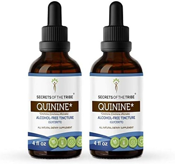 Secrets of the Tribe Quinine Tincture Alcohol-Free Liquid Extract, Quinine (Cinchona officinalis) Dried Bark (2x4 FL OZ)