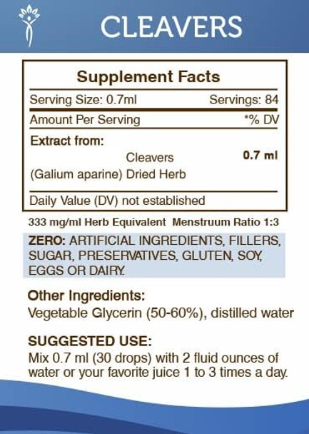 Secrets of the Tribe Cleavers Tincture Alcohol-Free Liquid Extract, Cleavers (Galium aparine) Dried Herb (2 FL OZ)