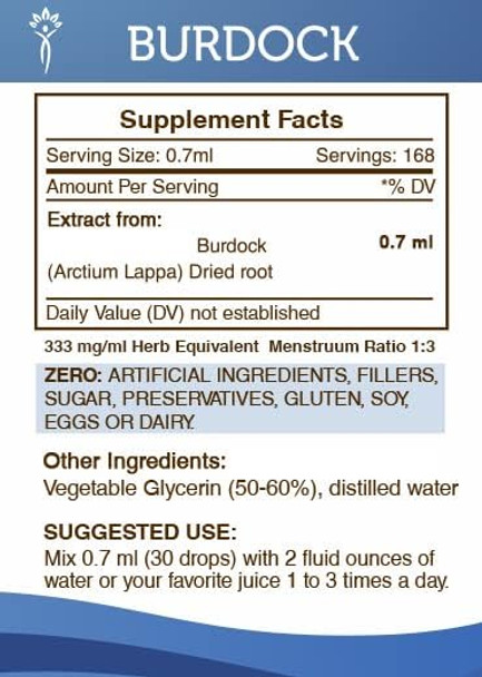 Secrets of the Tribe Burdock Tincture Alcohol-Free Liquid Extract, Burdock (Arctium Lappa) Dried Root 4 FL OZ